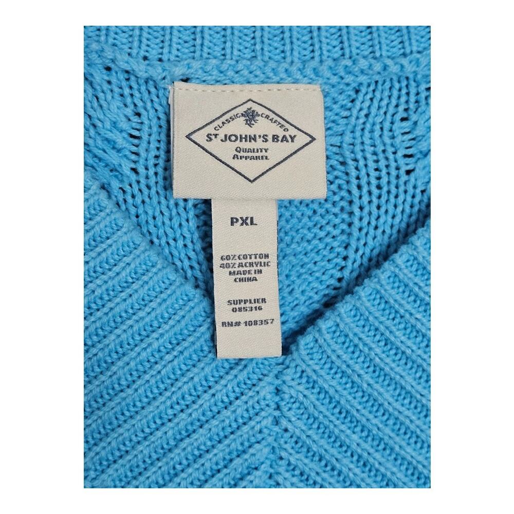 NEW St. John's Bay Petite Cable Knit V-Neck Sweater Aqua Blue PXL - Picture 3 of 6